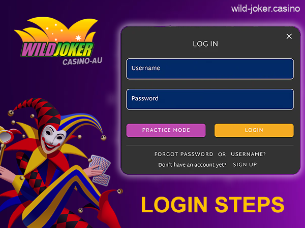 Login form at Wild Joker Casino site